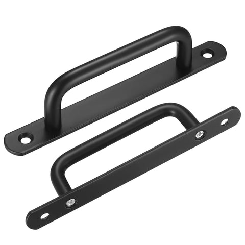 Two Pack Barn Door Handles Set Sliding Door Pulls Stainless Steel With Black Finish And Plates, 192mm, front view