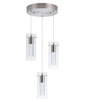 Integrated Six Light Brushed Nickel Ceiling Light Fixture With Crystal Bubble Cylinders, ideal for kitchen dining room vibe
