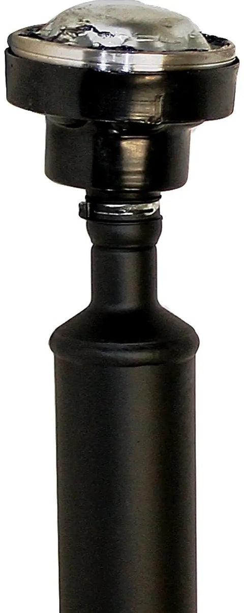 Close-up of Brand New Rear Driveshaft Assembly Two Piece With Center Support Bearing showing end joint and shaft detail.