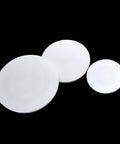 Set Of 10 White PTFE Round Discs, 40mm Diameter, 2mm Thick, displayed in different sizes for DIY and pro projects