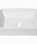 Rectangular Vessel Sink For Above Counter Mount Modern Porcelain Ceramic Lavatory Vanity Basin Durable Stain Resistant White Finish Sleek Bathroom Upgrade With Easy Cleaning And Contemporary Look, top view showing drain hole