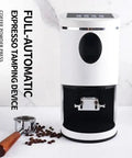 Premium 58Mm Electric Espresso Tamper Featuring Sturdy Adjustable Aluminum Base Hella Smooth Coffee Tamping Tool For Quick Barista Shots In Sleek Black, with automatic tamping device and portafilter.