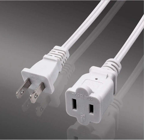 Close-up of Ten Foot Two Prong Indoor Extension Cord White 18 Gauge Two Conductor ETL Listed Waterproof Plug And Play Power Cable