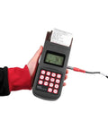 Heavy Duty Digital Leeb Hardness Meter Portable Testing Device For Steel And Cast Iron With Slick Calibration in hand displaying reading.