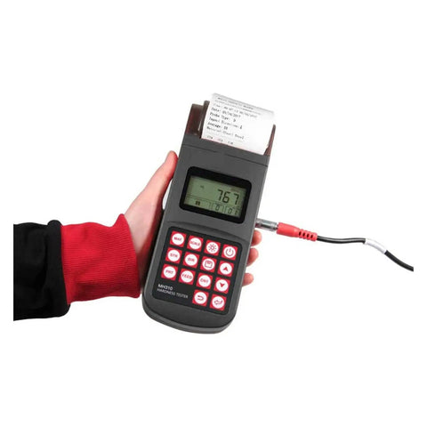 Heavy Duty Digital Leeb Hardness Meter Portable Testing Device For Steel And Cast Iron With Slick Calibration in hand displaying reading.