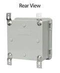 Rear view of IP65 Waterproof Outdoor Junction Box With Hinged Lid, showing ABS plastic construction and mounting brackets.