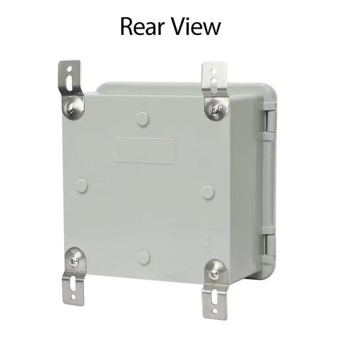 Rear view of IP65 Waterproof Outdoor Junction Box With Hinged Lid, showing ABS plastic construction and mounting brackets.