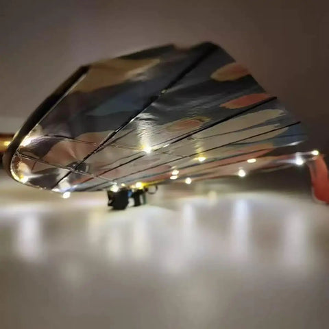 Close-up of RC Flying Butterfly Drone With LED Lights And Realistic Flapping Wings Hand Controlled Bionic Butterfly Glider