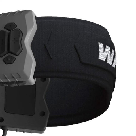 Close-up of the Xcel Digital Electronic Hearing Protection Earmuffs with Bluetooth and voice clarity controls on a black headband