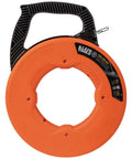 1/8 Inch 120 Foot Steel Electrical Fish Tape With Double Loop Tip, Built To Last Heavy-Duty Wire Puller in orange housing