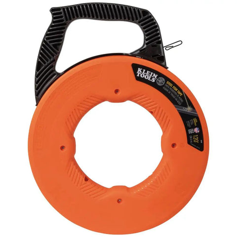 1/8 Inch 120 Foot Steel Electrical Fish Tape With Double Loop Tip, Built To Last Heavy-Duty Wire Puller in orange housing