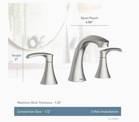 High Arc Bathroom Faucet With Two Handles In Spot Resist Brushed Nickel, 8-16 Inch Center Spread, 3 Hole Installation Detail