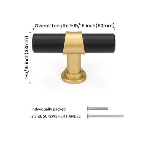 10 Pack Black And Gold Cabinet Knobs For Kitchen Cabinets Dressers And Drawers With Arch Bow Design, side view, dimensions shown