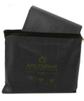 Rock Solid Insulated Tarp And Thermal Survival Blanket in black carry bag, measuring 60 x 82 inches for easy transport.