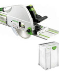 Precision Plunge Saw Featuring Slick Blade Swap Tech And Anti Splinter Guard For Crisp Cuts On Any Build with storage box.