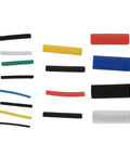 Colorful Heat Shrink Tubing Kit With 580 Pieces For Wire Insulation Protection And Leak Prevention, Fast Shrinking At 84C Temp, Durable Polyolefin Material With 2:1 Ratio To Keep Your Cables Snazzy And Secure. Assorted heat shrink tubes in black, red, blue, yellow, white, and green