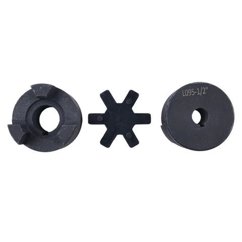 Heavy Duty 1/2 Inch To 7/8 Inch Flexible L Jaw Coupling Set With Buna N Rubber Spider For Log Wood Splitter 3 Piece Industrial Grade Interchangeable With Lovejoy Martin Browning TB Woods Built To Last black 3-piece coupling set with spider