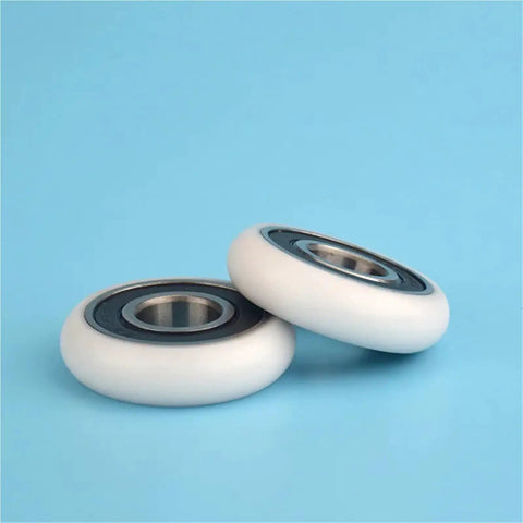 Super Dope 10 Pack Of Circular Arc Plastic Coated Bearings 6202RS on light blue background with rust-resistant material.