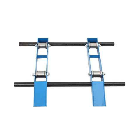 Heavy Duty Cable Dispenser Drum Roller For Cord Management, Industrial Steel Wire Stand, Adjustable For Reels 11.8 To 47.2 Inches Wide, Slope Design Enables Easy One Person Pushing, top view, blue steel frame