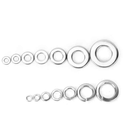 Heavy Duty Stainless Steel Washer Set With 260 Pcs Spring And Flat Washers In Seven Sizes M2.5 To M10 Rust Resistant Assortment Kit For Home Workshop And Factory Use, assorted washers