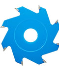 Heavy Duty Carbide Tipped Circular Saw Blade For Aluminum Composite Panels And Biscuit Joints With A Killer Sharp 6 8 Or 12 Tooth Edge For Smooth V Groove And U Channel Cuts At 95 Mm And 20mm Bore, blue saw blade with multiple sharp teeth.