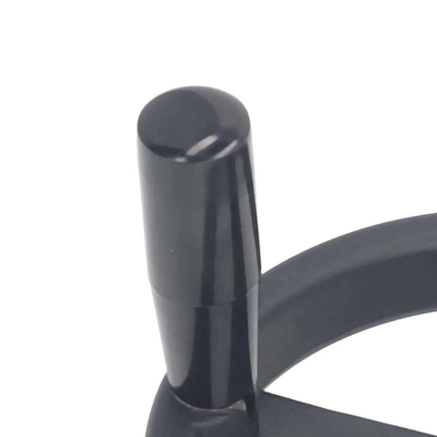 Close-up of handle on 16mm Center Hole Hand Wheel With Revolving Handle For Lathe Milling Machine And Grinder, showing plastic material.