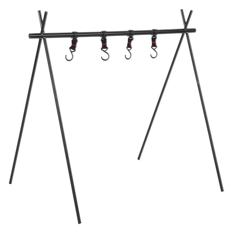 Ultra Portable Triangular Outdoor Storage Rack For Camping And Picnics, with hooks, made from polyester plastic steel and aluminum.