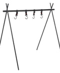 Portable Triangular Outdoor Storage Rack For Camping And Picnics, Lightweight Cookware Hanger with metal frame and hooks.
