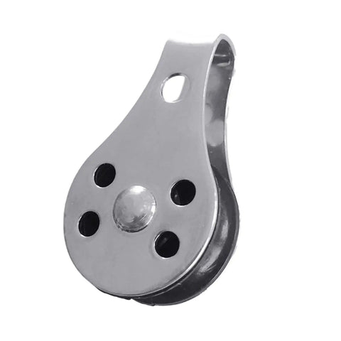 Two Pack 316 Stainless Steel Pulley Set With Nylon Wheels, Heavy Duty Cable Rope Roller for Clothesline, 45x26mm Size, angled view