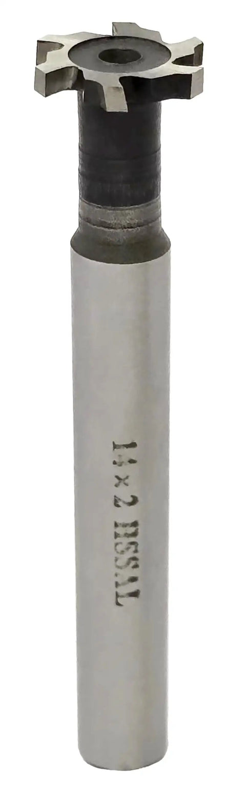 Heavy Duty HSS-AL T Slot End Mill Milling Cutter 14mm Diameter, 2mm Cutting Depth, 60mm Total Length, 6 Flutes, Round Shank, 45 Degree Cut