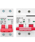Built Like A Tank Heavy Duty Solar Circuit Breaker Tailored For Photovoltaic Systems With DC 1000 V Output And No Nonsense Overload Protection Switch Specs showing two red switches.