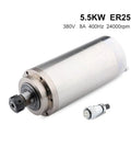 5.5kW CNC Spindle Motor Water Cooled 220V 380V ER25 Chuck With Z Axis 125x298mm, shown with product specifications.
