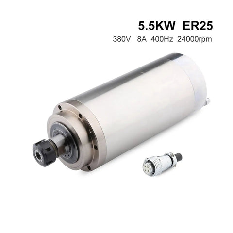 5.5kW CNC Spindle Motor Water Cooled 220V 380V ER25 Chuck With Z Axis 125x298mm, shown with product specifications.