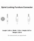 Diagram of Spiral Locking Furniture Connector Built With Tough Q235 Steel showing multiple views and dimensions for bed frames.
