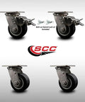Top Tier Heavy Duty 316 Stainless Steel Swivel Caster Set Featuring 4 Inch Rubber On Aluminum Wheels and Grease Free Delrin Bearings.
