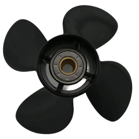 Top view of Premium Aluminum 4 Blade Right Hand Propeller For Volvo Penta SX Drive OEM 3587524, showing blades and spline