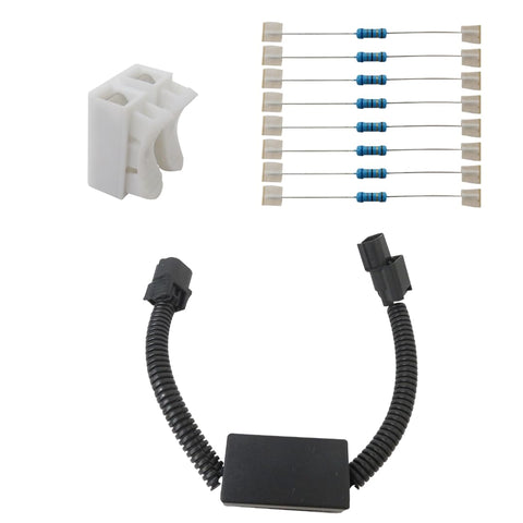 Honda 3.5L V6 VCM Muzzler Harness Disable Kit Replacement With Plug And Play Plugs And Connector Set Plus Comprehensive Resistor Pack From 68 Ohms To 120 Ohms For Easy Install And Tuning showing harness, connector, and resistors.