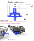 Must Have 9 Pack Bike Brake Pad Spacers Set Universal Hydraulic Disc Brake Bleed Block For Shimano 2 4 Piston Calipers AVID SRAM Tektro TRP Keeps Pads Separated During Install And Wheel Off Transport, image showing blue spacer model C with size dimensions and brake pads. Bicycle disc brake compatibility.