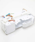 Genuine OEM Drain Hose For Washing Machines, Exact Fit Replacement Part, white plastic with electrical wiring, angled view