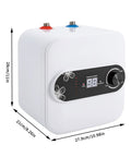 Game Changer 1.5 Kilowatt Mini Tank Water Heater With Sick 2.1 Gallon Instant Hot Water Delivery side view showcasing digital display and controls.
