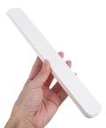 Hand holding a single piece from 2 Pack White Plastic Drawer Slides for Kitchen Cabinets and Drawers, plug and play easy install.