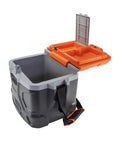Heavy Duty Work Cooler And Lunch Box That Keeps Cold Up To 30 Hours, 17 Quart Capacity For 18 Cans, Holds 300 Pounds And Doubles As A Sturdy Seat, Rugged Tradesman Pro Tough Box With Full Size Lid shown open with tray visible.