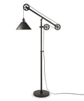 Tall Pulley System Floor Lamp With Metal Shade In Blackened Bronze Finish Adjustable Arc Lighting For Home Office