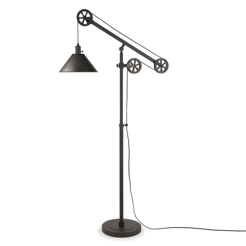 Tall Pulley System Floor Lamp With Metal Shade In Blackened Bronze Finish Adjustable Arc Lighting For Home Office