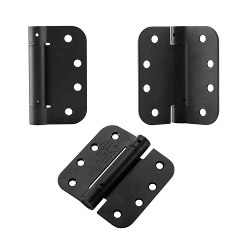 4 Inch Spring Loaded Self Closing Door Hinges With Adjustable Tension For Interior Doors, Matte Black Finish, UL Listed 5/8 Inch Radius