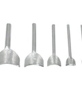 Leather Arch Curve Cutter Set For Belt And Wallet Making 5 Sizes Punch Tool Kit For Smooth Corner Ends displayed in various sizes.