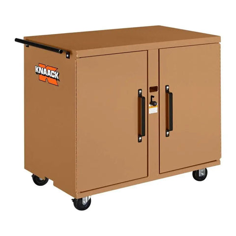 Heavy Duty Rolling Workbench Rig With Solid Heavy Gauge Steel Top And Watchman Iv Security Lock For Secure Garage Shop Tool Storage and Serious Diy Build Projects, mobile steel workbench with secure doors.
