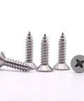 Heavy Duty Fifty Pack 12 X Half Inch Flat Head Phillips Self Tapping Screws Stainless Steel 304 close-up on screws with countersunk heads.