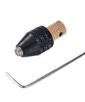 Self Tightening Drill Chuck Adapter Kit For Micro Tools 0.3 To 3.5mm Collet Set with Allen key, brass and steel construction.
