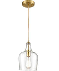 Lit Brushed Gold Pendant Light With Clear Glass Shade, Adjustable 59 Inch Cord, Sleek Modern Hanging Chandelier, Bell Shape